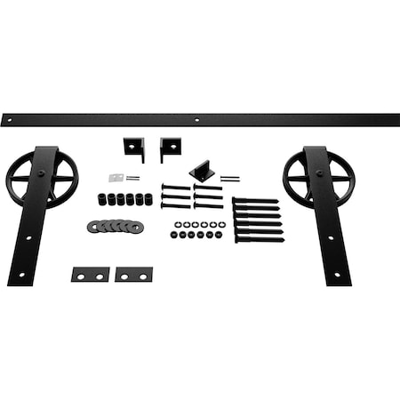 Ekena Millwork Premium Wagon Wheel Strap Barn Door Hardware Set w/ 6' Track for 1 3/4" Doors, Matte Black GB600146HWMB